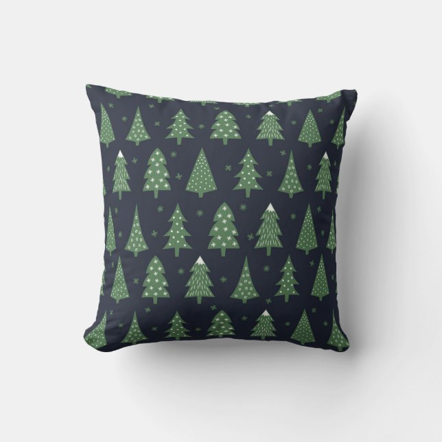Marine Blauw Groen Wit Feestelijke Kerstbomen Kussen (Voorkant)