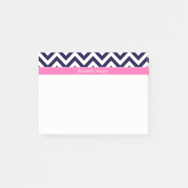 Marine Blauw Grote Chevrons HotPink2 Vierblad Mono Post-it® Notes