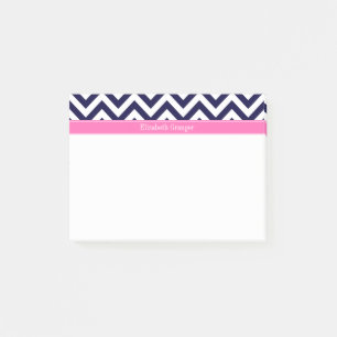 Marine Blauw Grote Chevrons HotPink2 Vierblad Mono Post-it® Notes