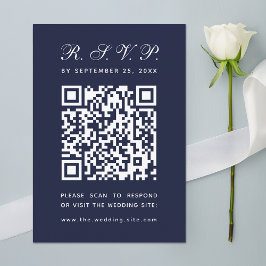 Marine Blauw Grote QR Code Eenvoudige Kalligrafie  RSVP Kaartje
