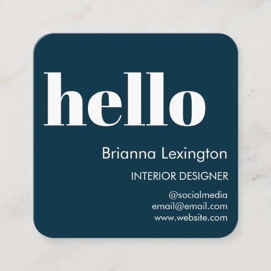 Marine Blauw hallo | QR-code Social Media Vierkante Visitekaartje (Voorkant)