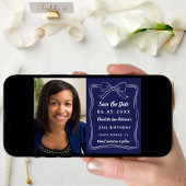 Marine blauw hand-getekende boog foto verjaardag save the date