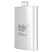 Marine Blauw Hand Lettered Lettertype Bruiloft Bru Heupfles (Links)