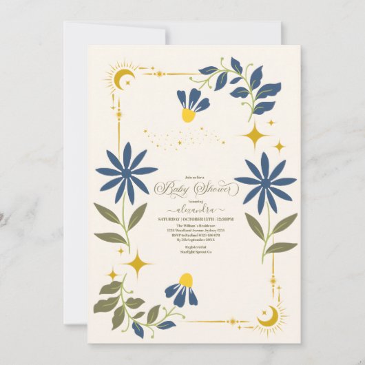  marine blauw hemelse botanische Baby shower Kaart (Voorkant)