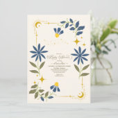  marine blauw hemelse botanische Baby shower Kaart (Staand voorkant)