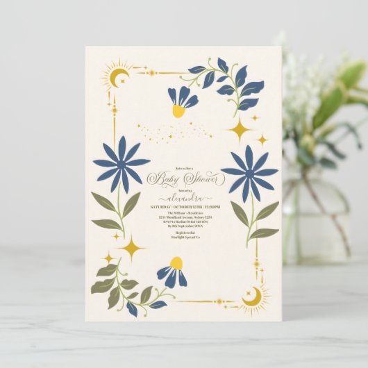  marine blauw hemelse botanische Baby shower Kaart (Staand voorkant)