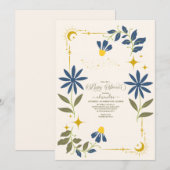 marine blauw hemelse botanische Baby shower Kaart (Voorkant / Achterkant)