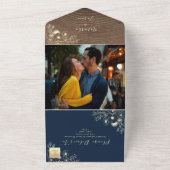 Marine Blauw Hout Foto All-in-One bruiloft Uitnodi All In One Uitnodiging (Buitenkant)