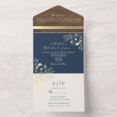 Marine Blauw Hout Foto All-in-One bruiloft Uitnodi All In One Uitnodiging (Binnen)