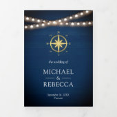 Marine Blauw Hout Nautisch Goud Kompas Bruiloft Drieluik Uitnodiging (Cover)