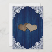 Marine Blauw Hout String Lights Floral Lace Weddin Kaart (Achterkant)