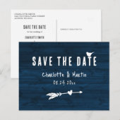 Marine Blauw Houten Pijl Boho Bruiloft Save The Da Briefkaart (Voorkant / Achterkant)