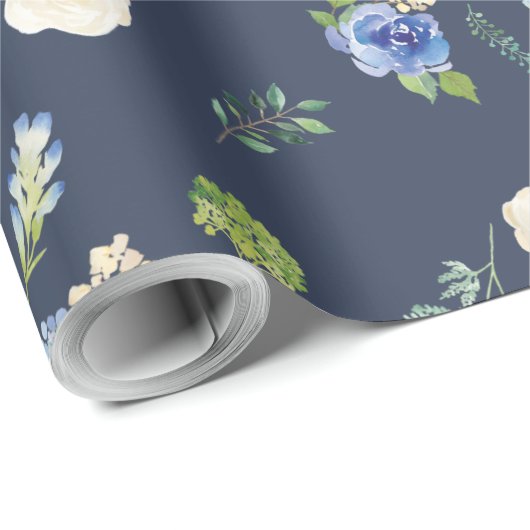 Marine Blauw Hydrangea Bruiloft Wrapping Papier (Rol Hoek)