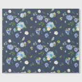 Marine Blauw Hydrangea Bruiloft Wrapping Papier (Vlak)