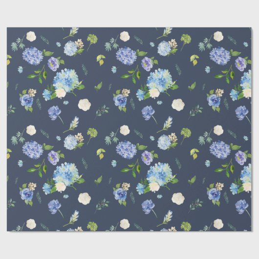 Marine Blauw Hydrangea Bruiloft Wrapping Papier (Vlak)