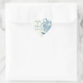 Marine Blauw Ivoor Bloemen Bruiloft Hart Stickers (Tas)