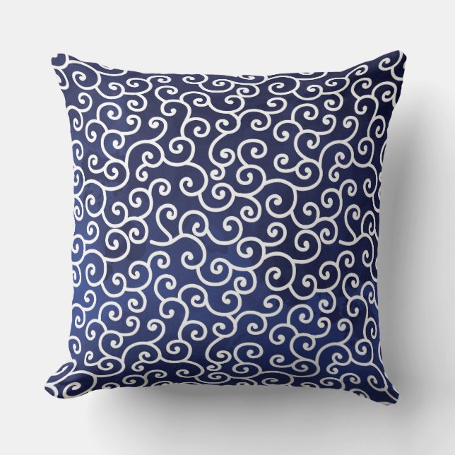 Marine Blauw Japans Nautisch Omkeerbaar Kussen (Voorkant)