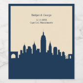 Marine blauw Jet Set City Skyline Destination Wedd Wijn Etiket (Enkel label)
