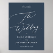 Marine Blauw | Kalligrafie Eenvoudige bruiloft Wel Poster (Voorkant)