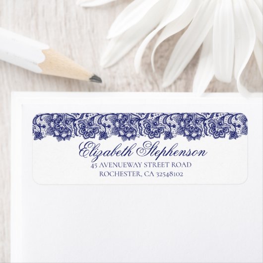 Marine Blauw Kant Bruiloft Etiket (Insitu)