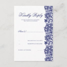 Marine Blauw Kant Bruiloft RSVP Kaartje