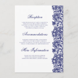 Marine Blauw Kant Elegant Bruiloft Informatie Gast Informatiekaartje