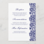 Marine Blauw Kant Elegant Bruiloft Informatie Gast Informatiekaartje (Voorkant)