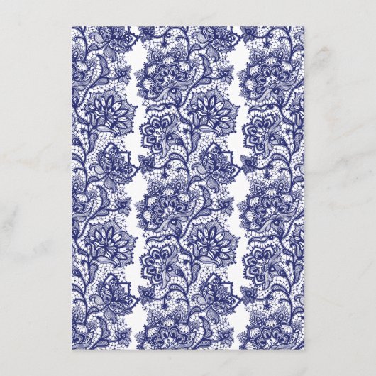 Marine Blauw Kant Elegant Bruiloft Informatie Gast Informatiekaartje (Achterkant)