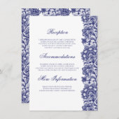 Marine Blauw Kant Elegant Bruiloft Informatie Gast Informatiekaartje (Voorkant / Achterkant)