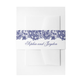 Marine Blauw Kant Elegant Bruiloft Uitnodigingen Wikkel