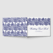 Marine Blauw Kant Elegant Wit Bruiloft Gastenboek (Volledig)