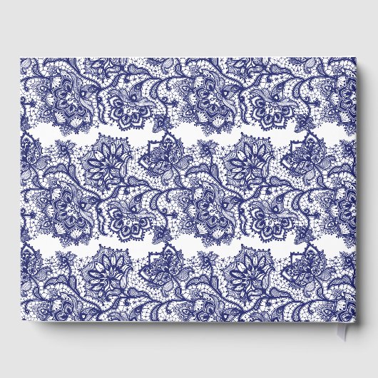 Marine Blauw Kant Elegant Wit Bruiloft Gastenboek (Achterkant)