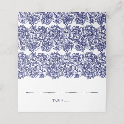 Marine Blauw Kant Elegant Wit Bruiloft Plaatskaartje (Buitenkant ongevouwen)