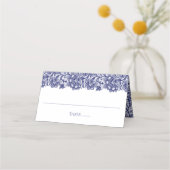 Marine Blauw Kant Elegant Wit Bruiloft Plaatskaartje (Voorkant)