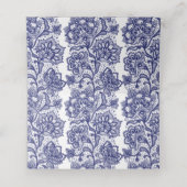 Marine Blauw Kant Elegant Wit Bruiloft Plaatskaartje (Binnenkant ongevouwen)