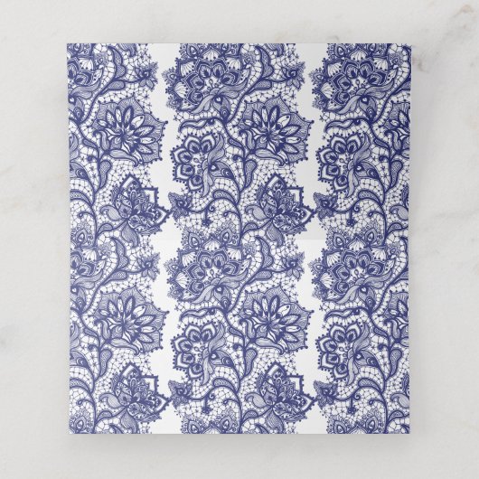 Marine Blauw Kant Elegant Wit Bruiloft Plaatskaartje (Binnenkant ongevouwen)