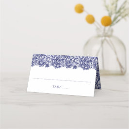 Marine Blauw Kant Elegant Wit Bruiloft Plaatskaartje