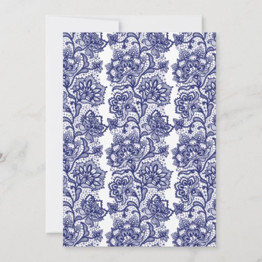 Marine Blauw Kant Elegante en Moderne Bruiloft Kaart (Achterkant)