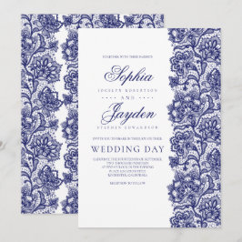 Marine Blauw Kant Elegante en Moderne Bruiloft Kaart