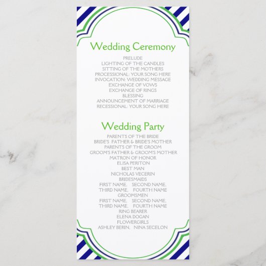 Marine blauw, Kelly groen nautische bruiloft progr Programmakaart (Achterkant)