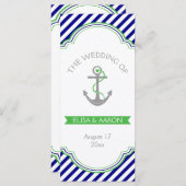 Marine blauw, Kelly groen nautische bruiloft progr Programmakaart (Voorkant / Achterkant)