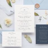 Marine Blauw Klassiek Elegant Kalligrafie Formeel Kaart