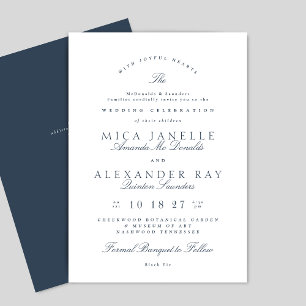 Marine Blauw Klassiek Elegant Kalligrafie Formeel Kaart