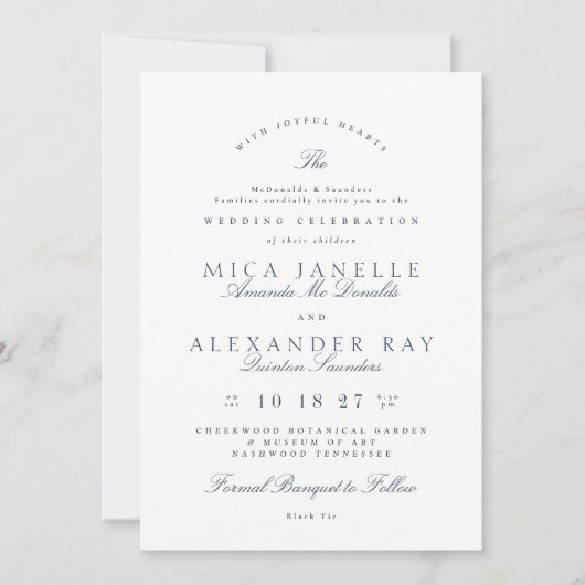 Marine Blauw Klassiek Elegant Kalligrafie Formeel Kaart (Voorkant)