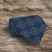 Marine Blauw Klassiek Zilver Sneeuwvlokken Elegant Stropdas