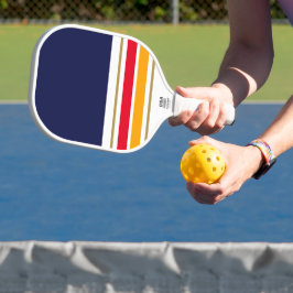 Marine Blauw Kleurenblok Rood Geel Racing Stripes Pickleball Paddle