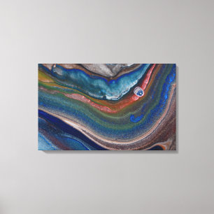 Marine blauw koper metalen wervelingen vloeibaar m canvas afdruk