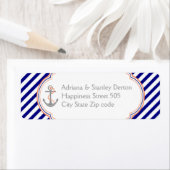 Marine blauw, koraal anker nautische bruiloft etiket (Insitu)