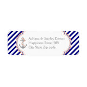 Marine blauw, koraal anker nautische bruiloft etiket (Voorkant)