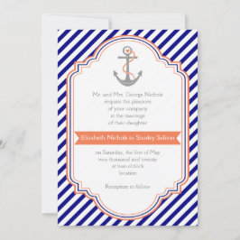 Marine blauw, koraal anker & strepen nautische bru kaart